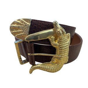 Vintage Accessories By Pearl Brown Leather Gold Alligator Buckle Belt Medium